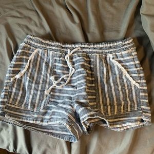 women blue and white striped shorts